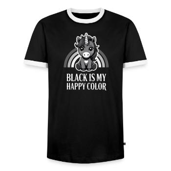 Black Unicorn Happy Color - Men's Ringer Shirt - black/white - Front - AI Model Female 172 light (172cm) & AI Model Male 178 light (178cm)