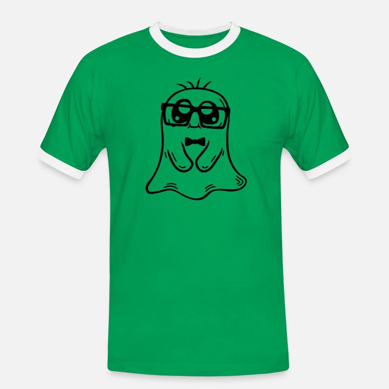 Friendly Nerd Ghost Comic - Men's Ringer Shirt - kelly green/white