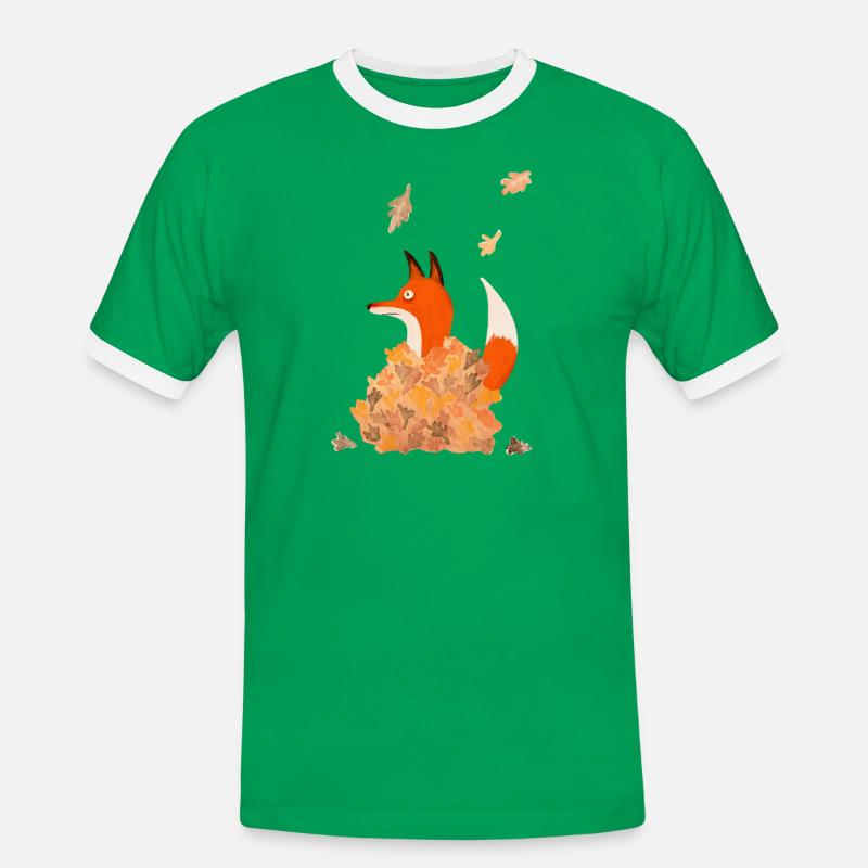 Fuchs mit Blättern - Männer Kontrast-T-Shirt - Kelly Green/Weiß
