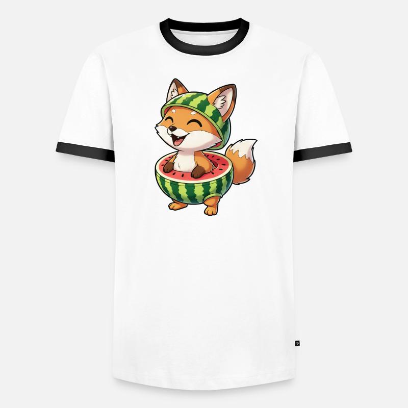 Funny fox with watermelon summer fun Men's Ringer Shirt