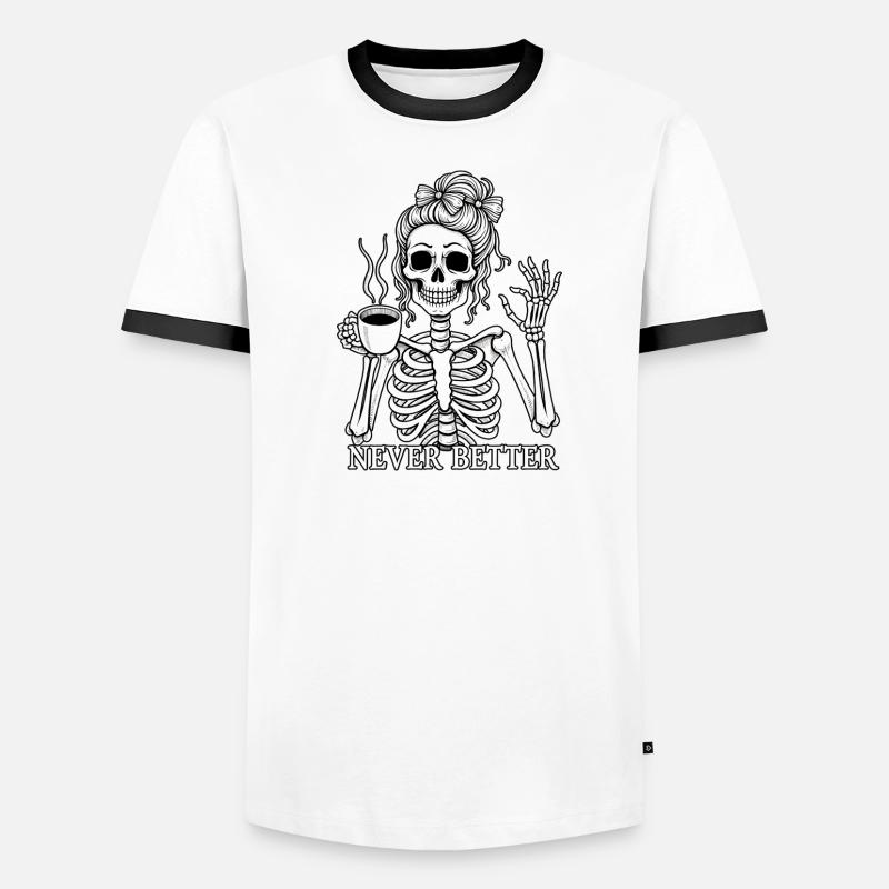 Funny skeleton drinking coffee Men's Ringer Shirt