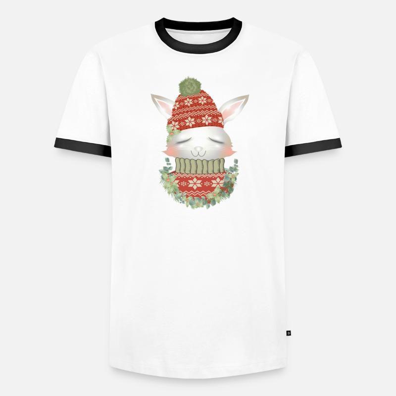 lapin blanc avec pull, bonnet et couronne T-shirt contrasté Homme