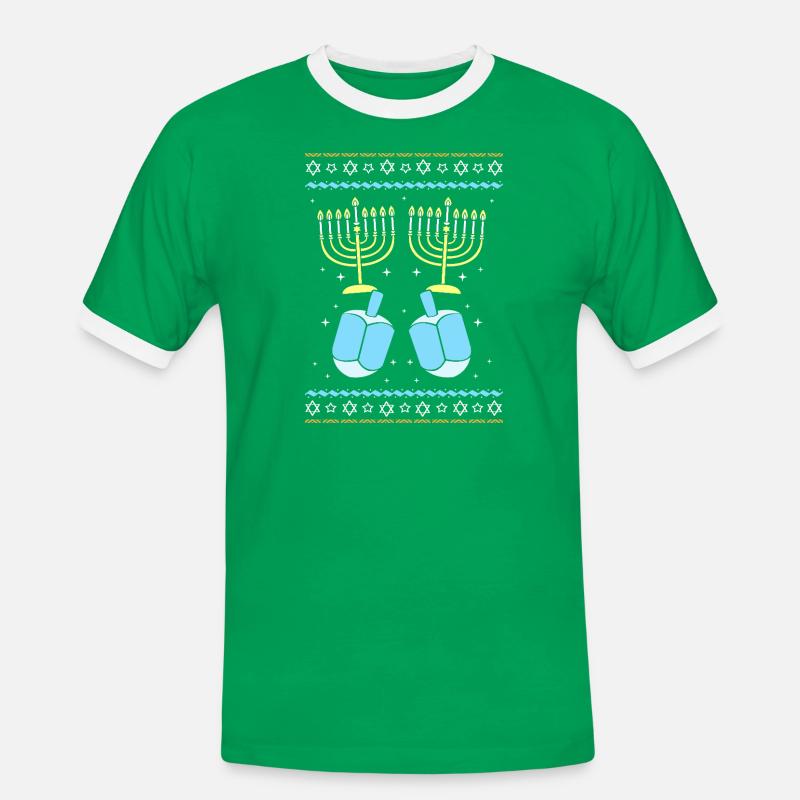 Hanoukka Hanoukka Hanoukka - T-shirt contrasté Homme - vert/blanc