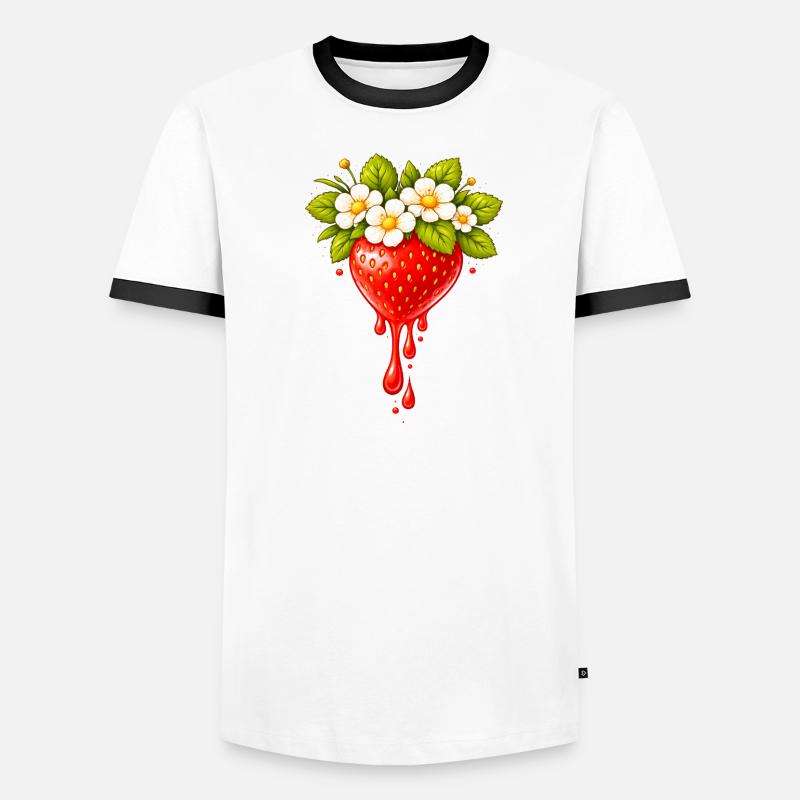 Fraise avec fleurs et gouttes T-shirt contrasté Homme