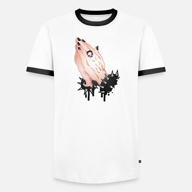 Gothic Praying Hands with Skull Ring Men's Ringer Shirt