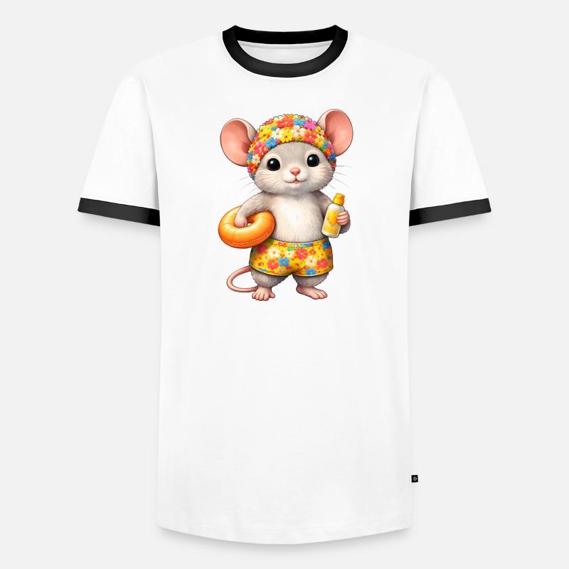 Cute mouse on summer vacation Men's Ringer Shirt