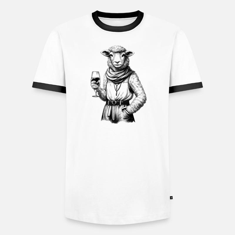 Mouton avec un verre de vin dans un look élégant T-shirt contrasté Homme