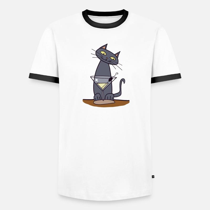 Katze mit Martini Männer Kontrast-T-Shirt