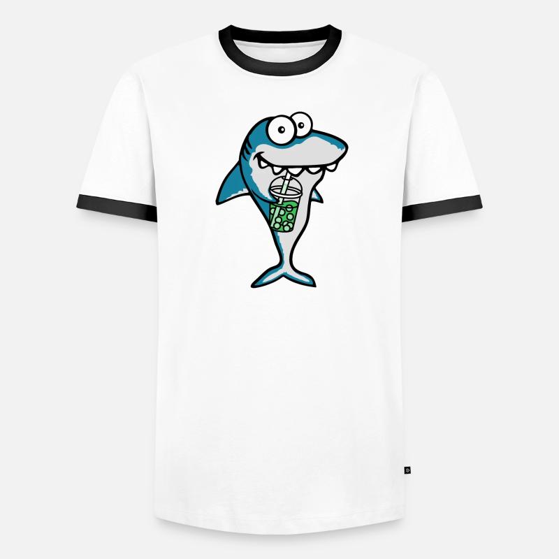 Cool Bubble Boba Tea Drink Funny Comic Shark T-shirt contrasté Homme
