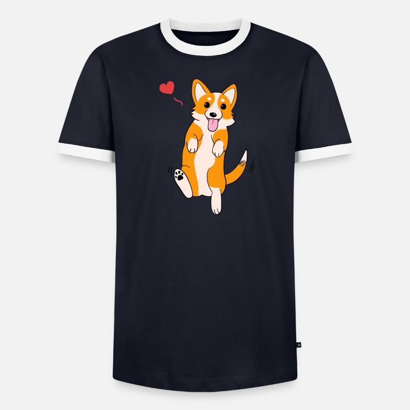 Fröhlicher Corgi mit Herzdesign Männer Kontrast-T-Shirt
