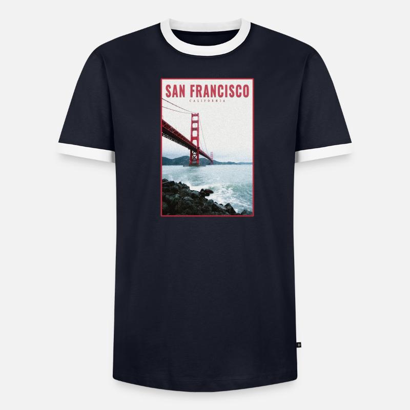 Carte postale rétro Golden Gate de San Francisco T-shirt contrasté Homme