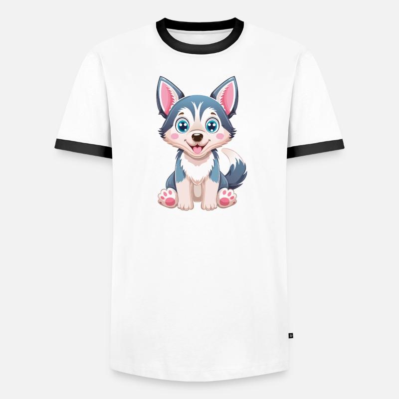 Dessin animé de chiot husky mignon T-shirt contrasté Homme