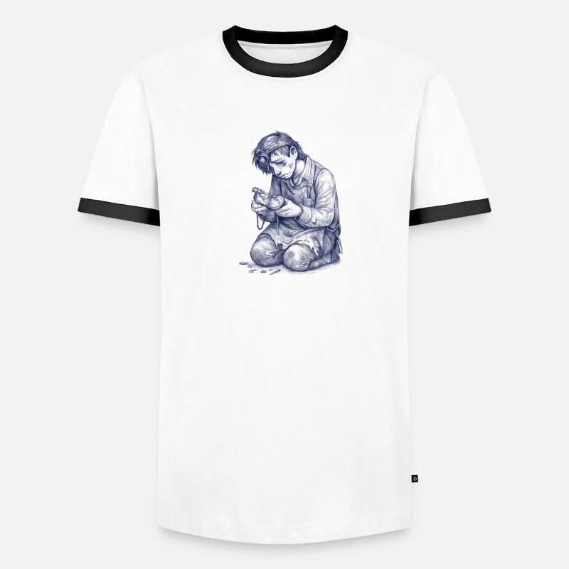 Artisan à genoux | Dessin peint à la main T-shirt contrasté Homme