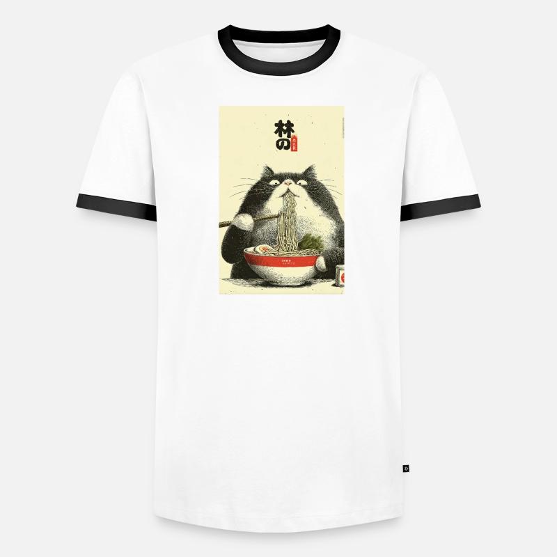 Ramen Cat Ukiyoe Style T-shirt contrasté Homme