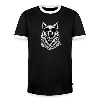 lachender Wolf mit Sonnenbrille - Männer Kontrast-T-Shirt - Schwarz/Weiß - Vorne - AI Model Female 172 light (172cm) & AI Model Male 178 light (178cm)