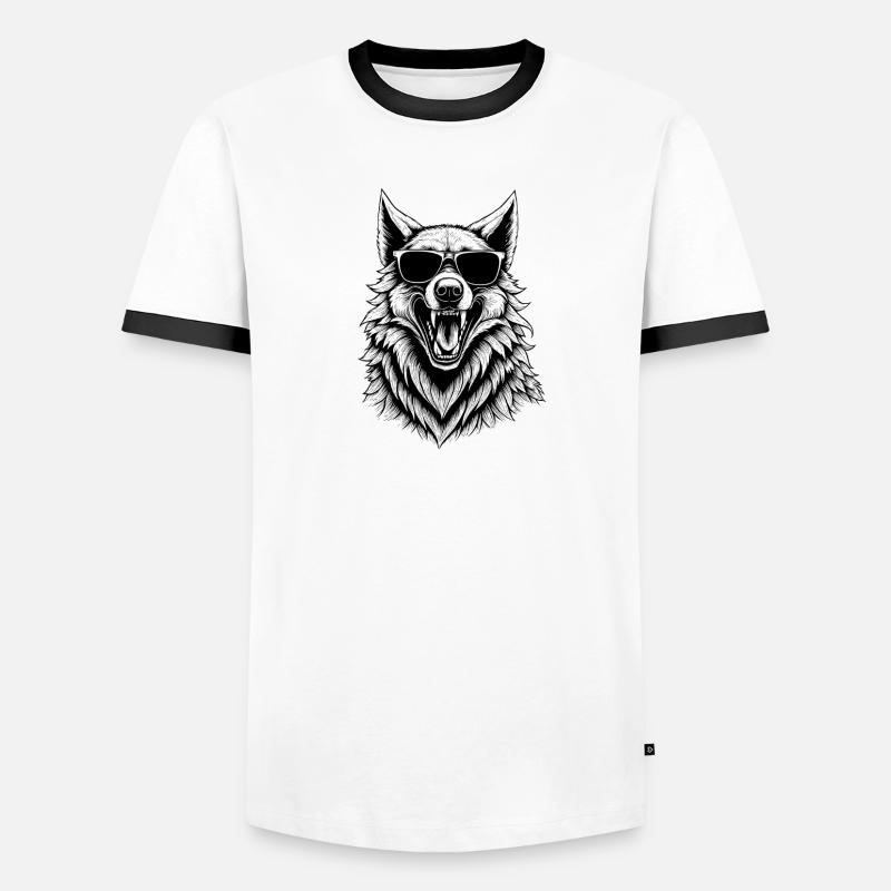 Laughing wolf with sunglasses Men's Ringer Shirt
