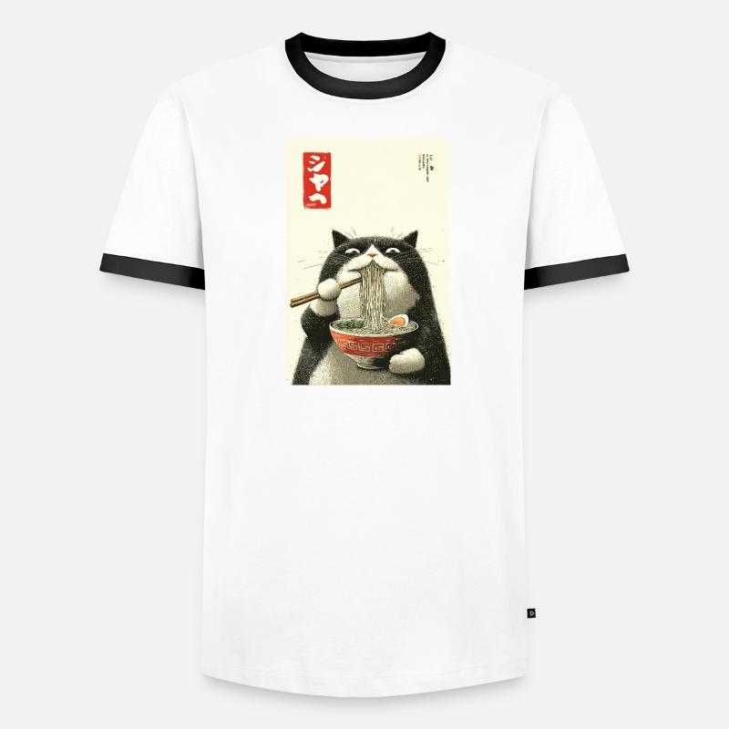 Ramen Cat dans le style Ukiyo-e T-shirt contrasté Homme