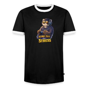Keine Zeit für Stress – Gamer Waschbär - Männer Kontrast-T-Shirt - Schwarz/Weiß - Vorne - AI Model Female 172 light (172cm) & AI Model Male 178 light (178cm)