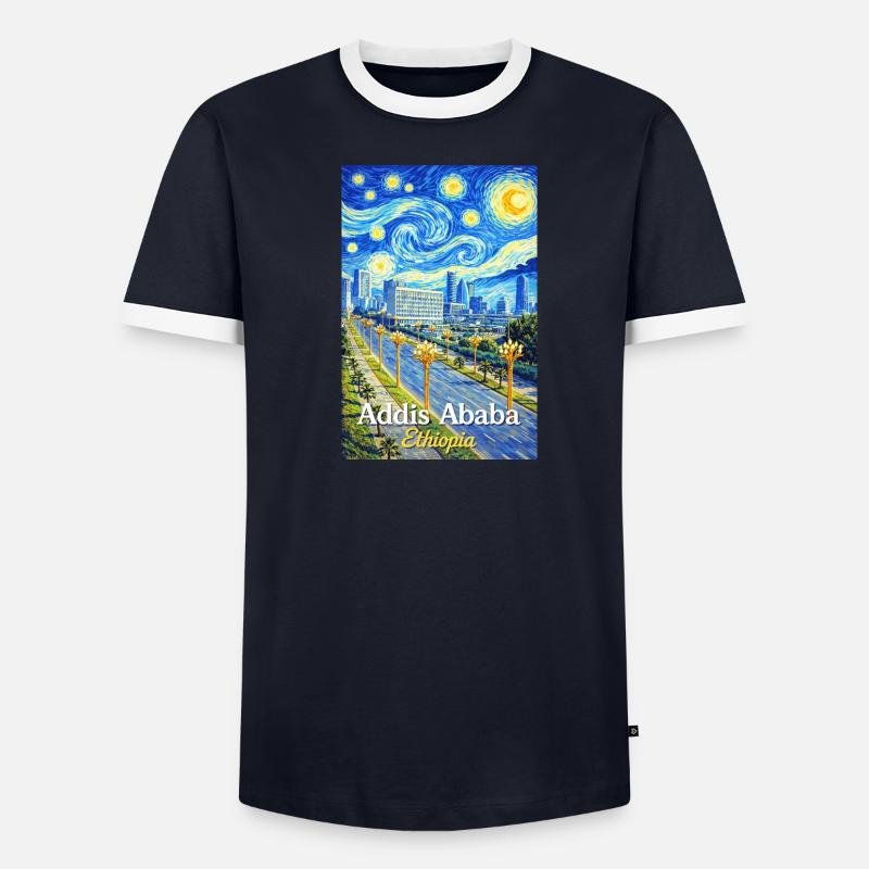 Addis Ababa Night Skyline Art Men's Ringer Shirt