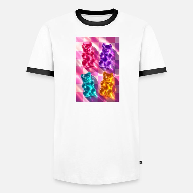 Neon Gummy Bears on Checkerboard Men's Ringer Shirt