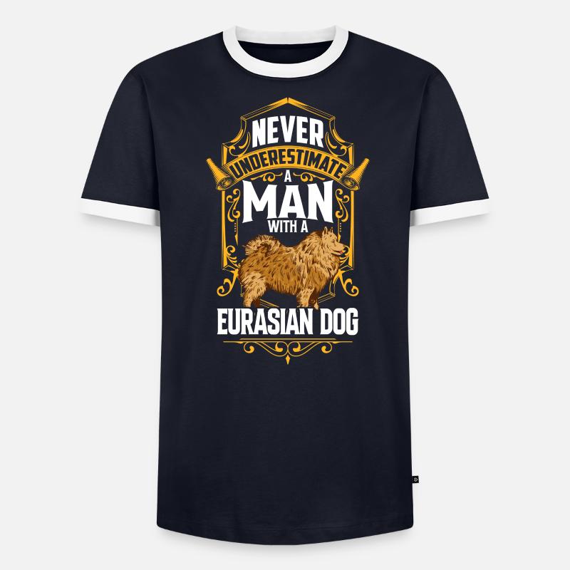 Mann mit Eurasier Eurasian Spitz - Männer Kontrast-T-Shirt - undefined