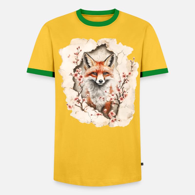 Fox with cherry blossoms - Men's Ringer Shirt - undefined