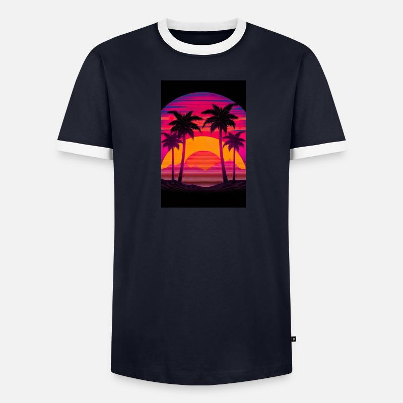 Tropical 80s Sunset Classic T-shirt contrasté Homme