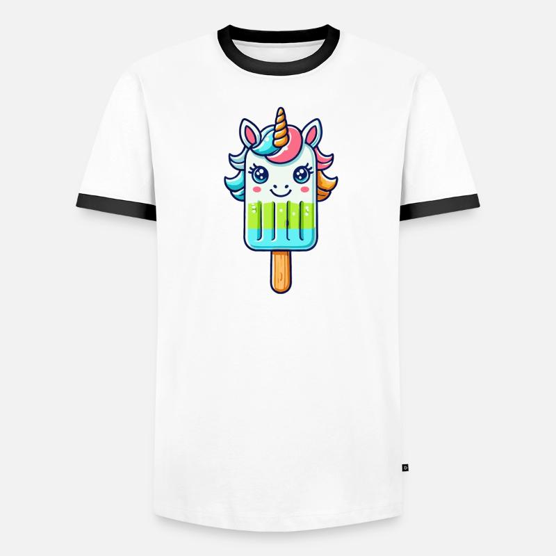 Une glace sur un bâtonnet en forme de licorne colorée T-shirt contrasté Homme