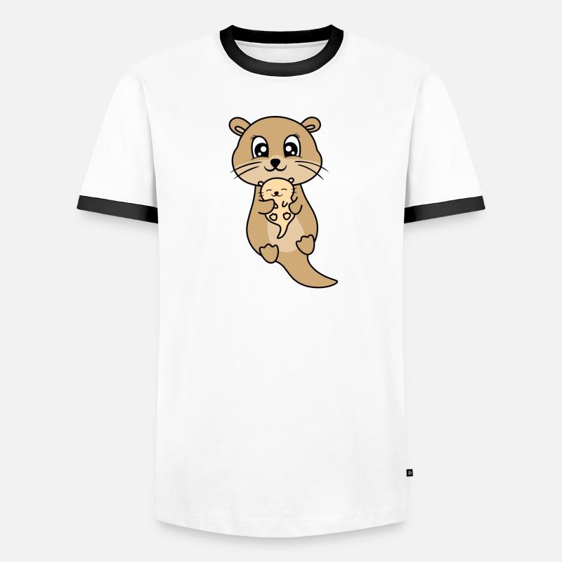 Mère et bébé loutre mignon T-shirt contrasté Homme