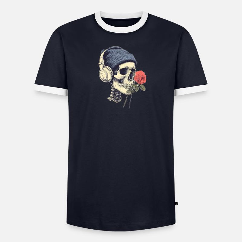 Skull mit Kopfhörern und Rose - Männer Kontrast-T-Shirt - undefined
