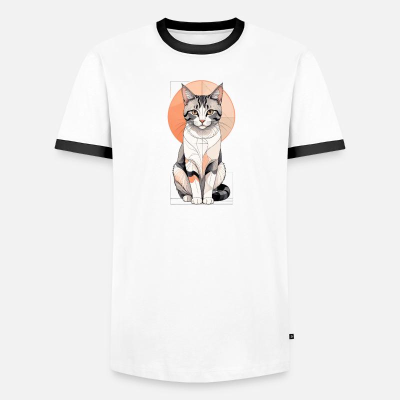 Geometric Cat Pose in Orbit Men's Ringer Shirt