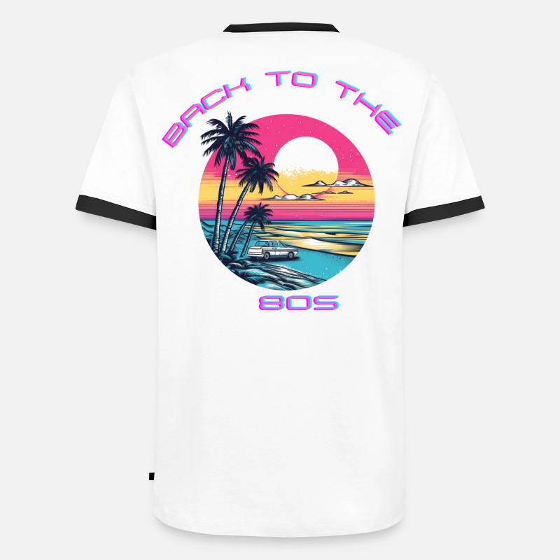 Conception rétro de la plage au coucher du soleil T-shirt contrasté Homme