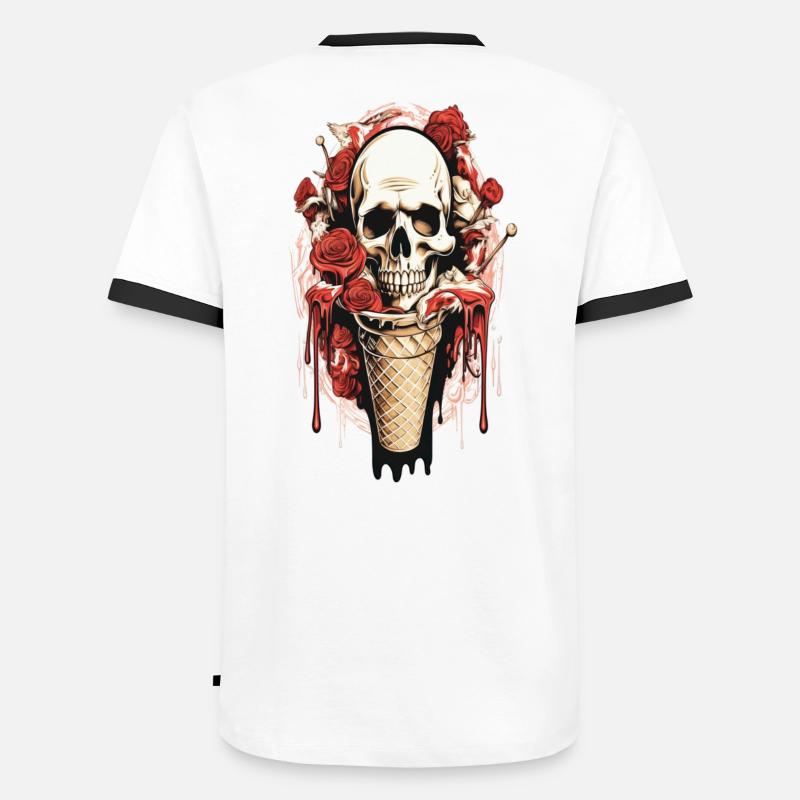 Cornet de glace tête de mort avec roses et cire T-shirt contrasté Homme