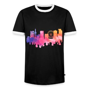 Birmingham England UK City Skyline Splash Colorful - Men's Ringer Shirt - black/white - Front - AI Model Female 172 light (172cm) & AI Model Male 178 light (178cm)