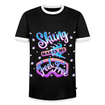 Beim Skifahren fühle ich mich frei – 1 - Männer Kontrast-T-Shirt - Schwarz/Weiß - Vorne - AI Model Female 172 light (172cm) & AI Model Male 178 light (178cm)