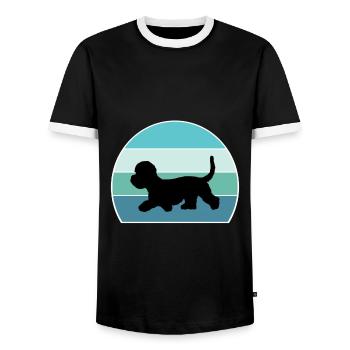 Dandie Dinmont Terrier Dog Silhouette Vintage Suns - Men's Ringer Shirt - black/white - Front - AI Model Female 172 light (172cm) & AI Model Male 178 light (178cm)
