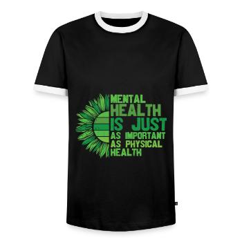 La santé mentale est tout aussi importante - T-shirt contrasté Homme - noir/blanc - Devant - AI Model Female 172 light (172cm) & AI Model Male 178 light (178cm)