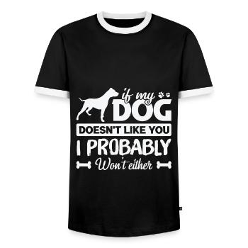 Citation de Noël pour chien si mon chien ne vous aime pas vous amuser - T-shirt contrasté Homme - noir/blanc - Devant - AI Model Female 172 light (172cm) & AI Model Male 178 light (178cm)