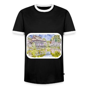 Kyoto Japan Aquarell Skizze gezeichnete Illustration - Männer Kontrast-T-Shirt - Schwarz/Weiß - Vorne - AI Model Female 172 light (172cm) & AI Model Male 178 light (178cm)