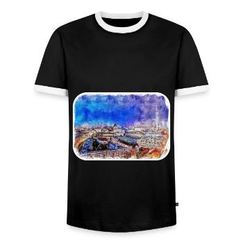 Berlin Allemagne Aquarelle Esquisse Dessinée Peinture - T-shirt contrasté Homme - noir/blanc - Devant - AI Model Female 172 light (172cm) & AI Model Male 178 light (178cm)