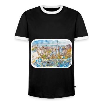 Barcelona Spanien Aquarellskizze Gezeichnete Zeichnung - Männer Kontrast-T-Shirt - Schwarz/Weiß - Vorne - AI Model Female 172 light (172cm) & AI Model Male 178 light (178cm)