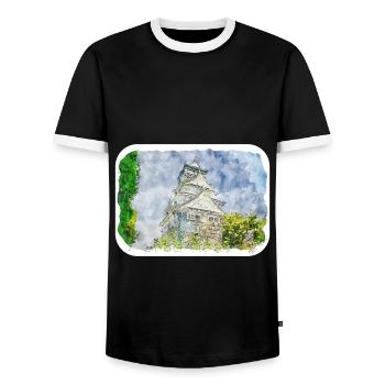 Japan Aquarellskizze Handgezeichnete Illustration - Männer Kontrast-T-Shirt - Schwarz/Weiß - Vorne - AI Model Female 172 light (172cm) & AI Model Male 178 light (178cm)