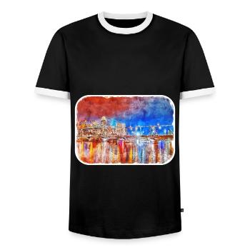 Londres UK Aquarelle Esquisse Dessinée à la Main Peinture - T-shirt contrasté Homme - noir/blanc - Devant - AI Model Female 172 light (172cm) & AI Model Male 178 light (178cm)