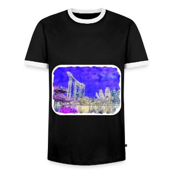 Singapour aquarelle croquis dessinés à la main peinture - T-shirt contrasté Homme - noir/blanc - Devant - AI Model Female 172 light (172cm) & AI Model Male 178 light (178cm)