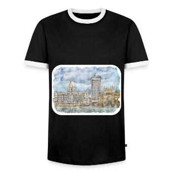 Mumbai Inde Aquarelle Esquisse Dessinée Peinture - T-shirt contrasté Homme - noir/blanc - Devant - AI Model Female 172 light (172cm) & AI Model Male 178 light (178cm)
