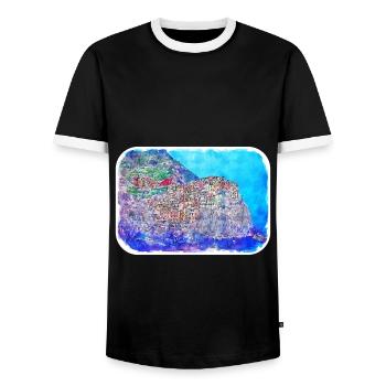 Italy Watercolor Sketch Hand Drawn Illustration - Men's Ringer Shirt - black/white - Front - AI Model Female 172 light (172cm) & AI Model Male 178 light (178cm)