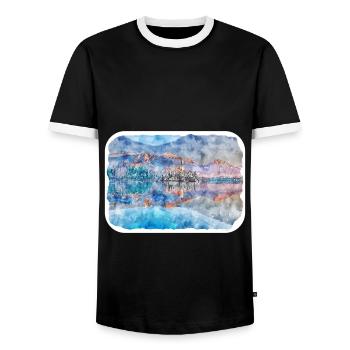 Slowenien Wahrzeichen Aquarell Skizze Illustration - Männer Kontrast-T-Shirt - Schwarz/Weiß - Vorne - AI Model Female 172 light (172cm) & AI Model Male 178 light (178cm)