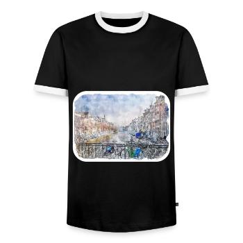 Amsterdam Pays-Bas Aquarelle Esquisse Dessinée Douleur - T-shirt contrasté Homme - noir/blanc - Devant - AI Model Female 172 light (172cm) & AI Model Male 178 light (178cm)