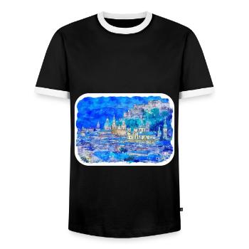 Autriche Aquarelle Esquisse Dessinée à la main Illustration - T-shirt contrasté Homme - noir/blanc - Devant - AI Model Female 172 light (172cm) & AI Model Male 178 light (178cm)