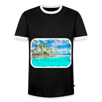 Maldives Watercolor Sketch Hand Drawn Illustration - Men's Ringer Shirt - black/white - Front - AI Model Female 172 light (172cm) & AI Model Male 178 light (178cm)